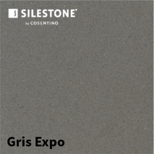 A polished granite kitchen worktop with a deep black finish and reflective surface.