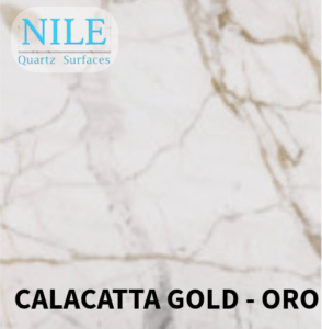 A high-gloss marble worktop reflecting ambient lighting in a contemporary kitchen.