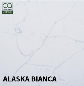 A high-gloss CQ Quartz worktop from Serene Stones, adding elegance to a premium kitchen.