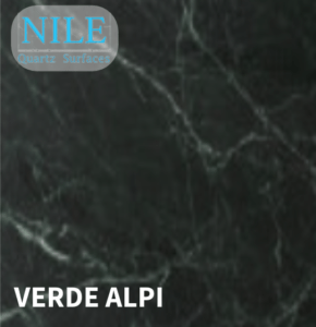 A marble kitchen island with a waterfall edge, creating a seamless look
