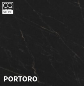 A polished marble worktop from Serene Stones, adding sophistication to a bright kitchen.