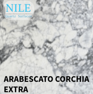 A light beige granite worktop with subtle veining for a classic kitchen style.